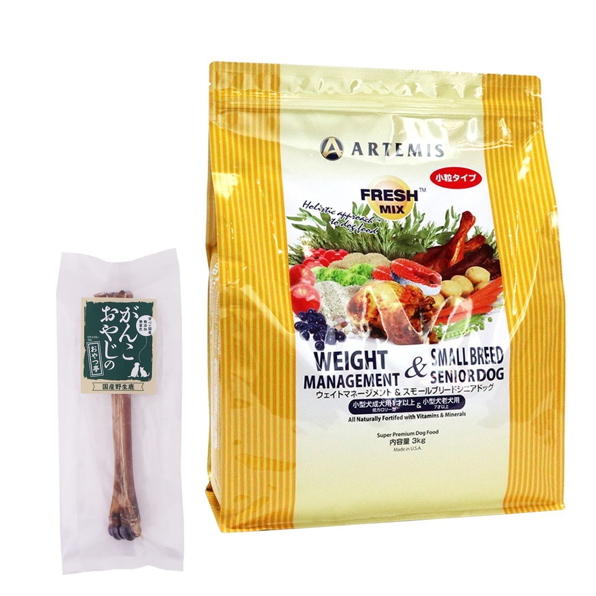 フレッシュミックス ドッグフード ウエイトマネージメント＆スモールブリード シニア 3kg【国産鹿デンタルボーン 1本入り付き】