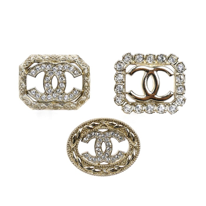 CHANEL シャネル メタル ラインストーン ココマーク 3点セット ブローチ レディース 中古 美品