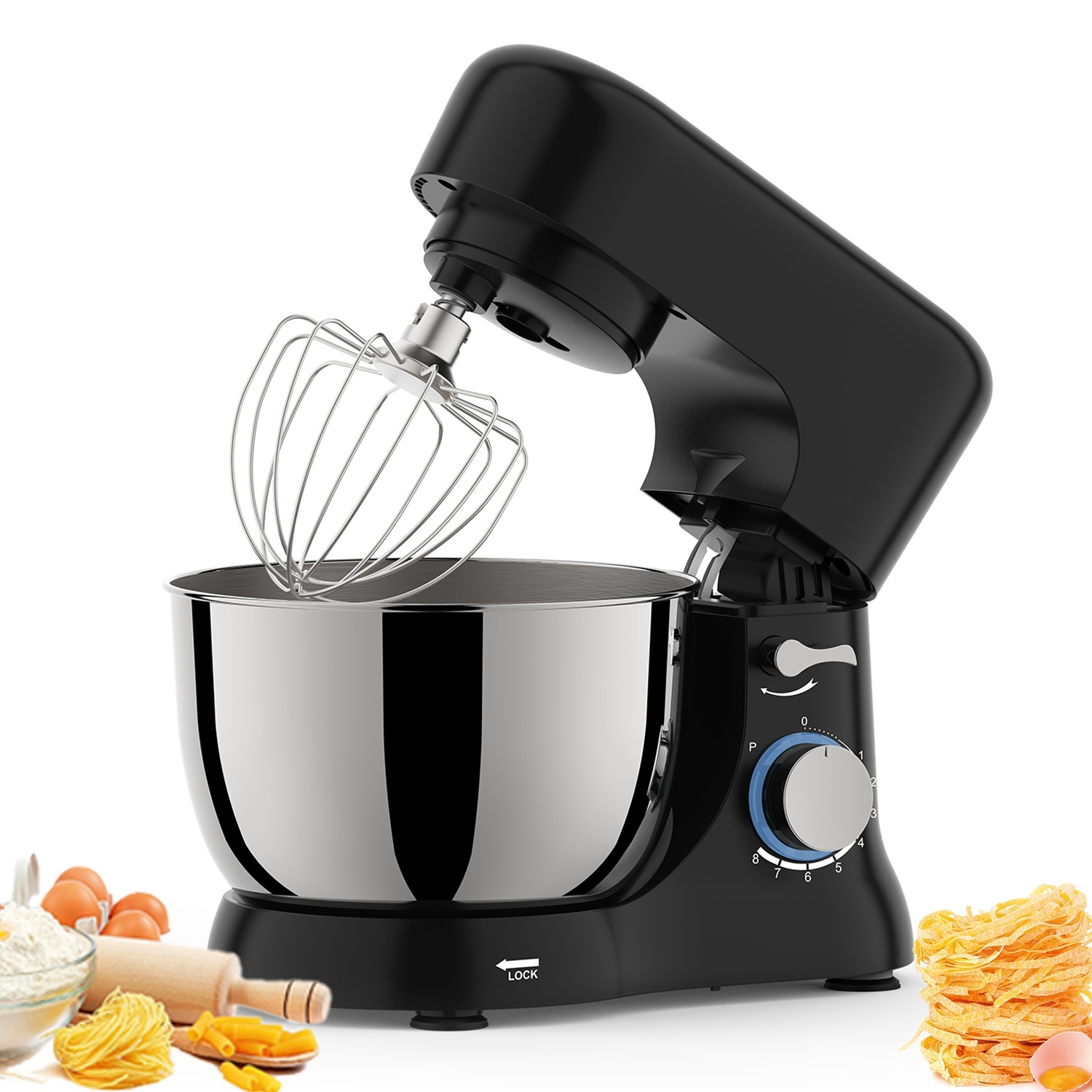 スタンド ミキサー パンこね機 パンニーダー 1300W ハイパワー 6段階速度調節 Pモード パルス機能 低騒音75dB SS304ボウル 4.5QT大容量 チルトロック 防滴設計 3種アタッチメン