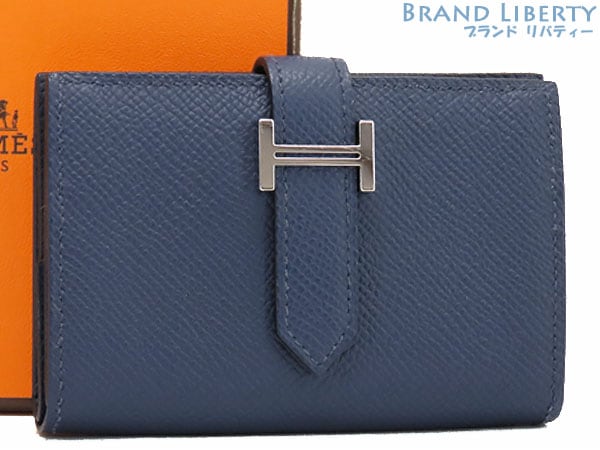 新品同様エルメスベアンミニコインケースカードケースパスケース名刺入れコンパクト財布ブルーネイビーヴォーエプソンW刻印