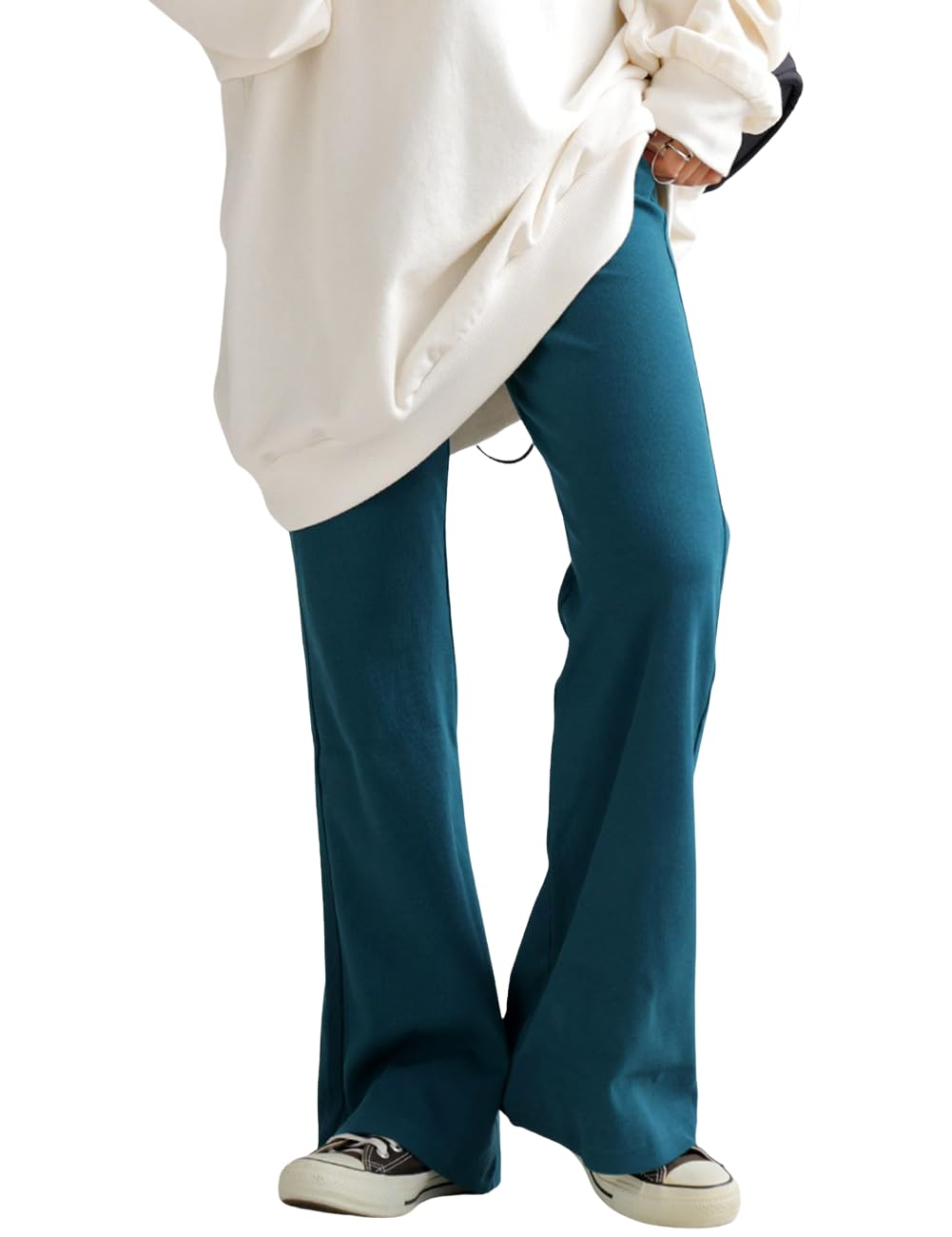 シュッと美シリーズ リブ パンツ レディース AMA-00005 L 65 グリーンブルー