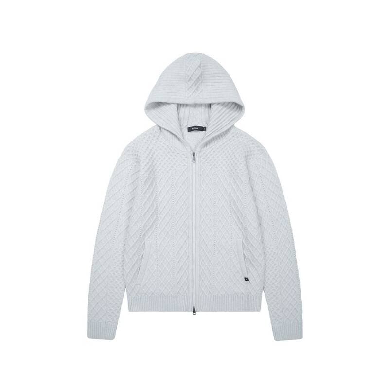 アカム AAKAM ケーブルニット ジップアップフーディ グレー 499782
