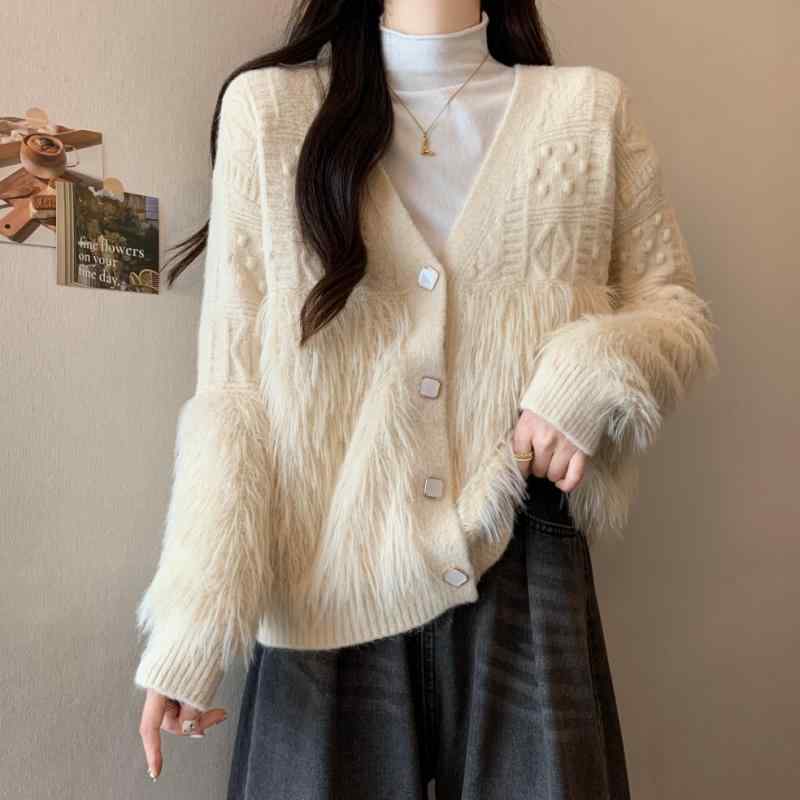 レディース トップス セーター パーカー オシャレ 韓国 スタイル カワイイ カジュアル カーディガン 長袖 ニット 秋 冬 春 インナー デザイン ルーズ 大きいサイズ V ネック スプライシング