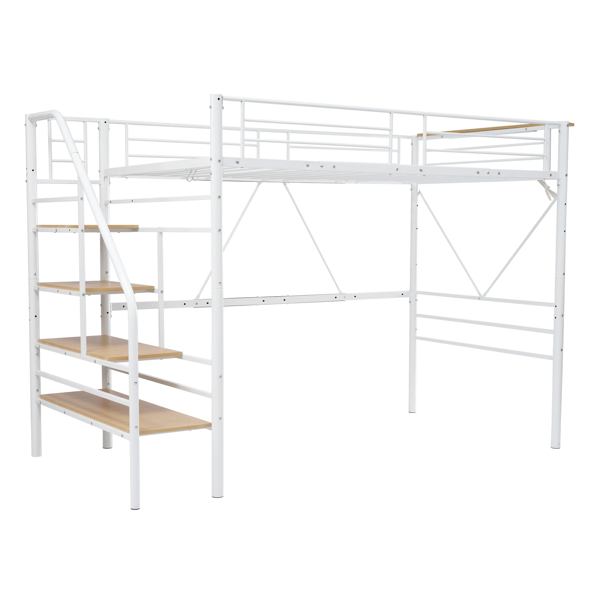 [国内発送]25SD ロフトベッド 階段付き パイプベッドセミダブル コンセント付き 収納 スチール 耐震 ベッド シングル パイプベッド パイプベッドフレームのみ【SDセミダブル】