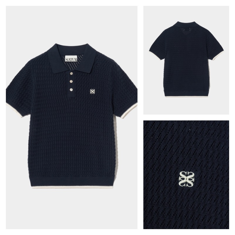 【SATUR】 (W) DIAGONAL CALLOR HALF KNIT : CLASSIC NAVY