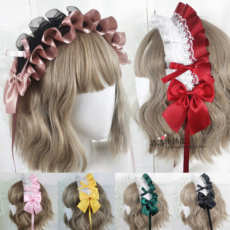 オリジナルソフトガール万能ロリータヘアアクセサリースイートブラックピンクロリータヘッドドレスローガールレースカチューシャエンジェルハンドル