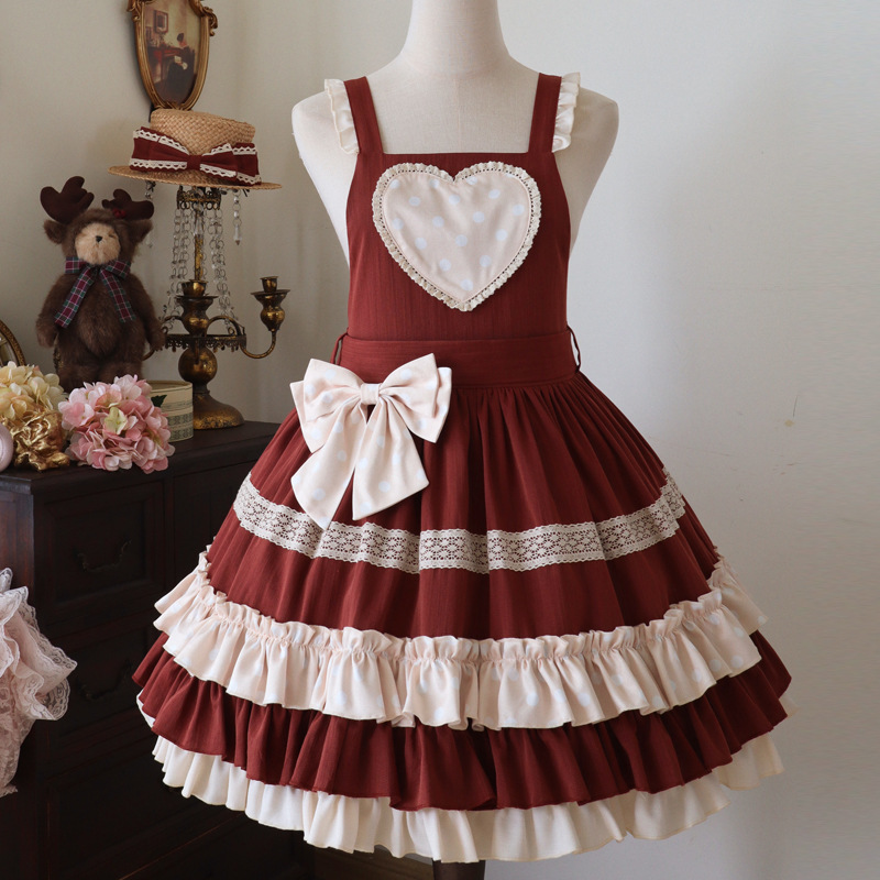 ボブミルクロリータスカート 甘くて可愛い水玉ロリータドレス ハイウエストサスペンダースカート