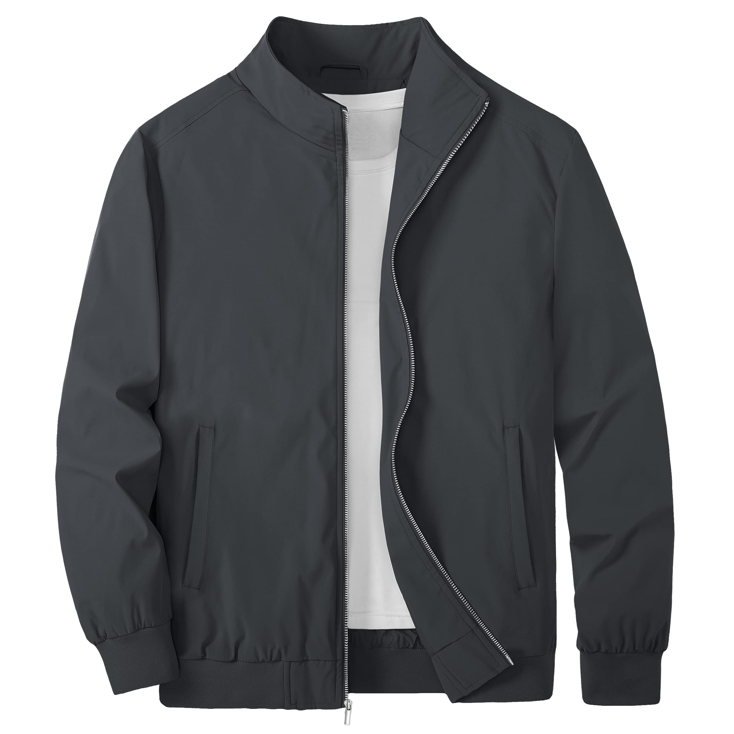 [KEFITEVD] ジャンパー 春服 メンズ ジャケット 防風 ライトアウター 撥水 ワークジャケット 作業着 バイクジャケット 大きいサイズ ジャケット ゴルフ スウィングトップ ダークグレー L