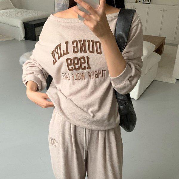 Hスタイル(SET)ゴールデンヤングオフセット 秋 女性 トレーニングウェアセット 長袖 スウェットパンツ セット パンツセットアップ