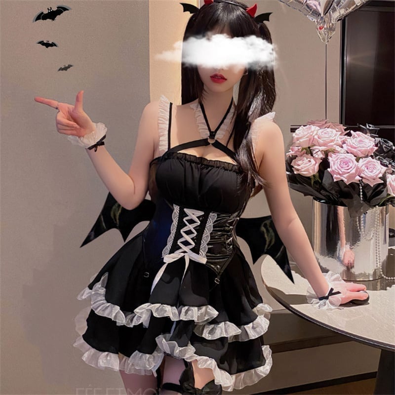 小悪魔 ハロウィン 今年 短纳期 こうもり リボン レース コスプレ セクシーランジェリー