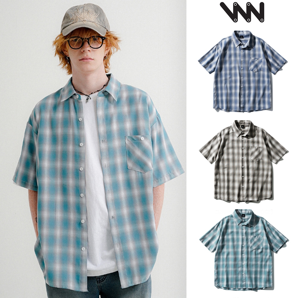 [WV PROJECT] Hype Ombre Check Short Sleeve Shirt