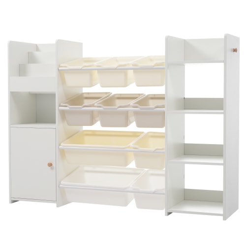 ナチュラルで広々！大容量ワイドおもちゃ収納ラック 絵本棚＆引き出し付き 組み立て簡単 こども部屋 新生活 ランドセル置き場として