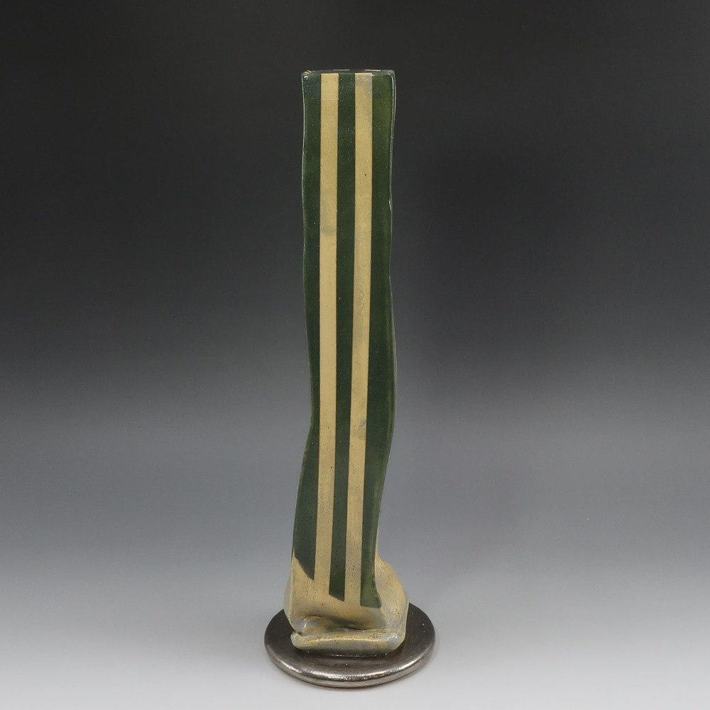 柳原睦夫 作 【 オリベ手 筒花瓶 】 花瓶 陶磁器 _ 中古品 Aランク