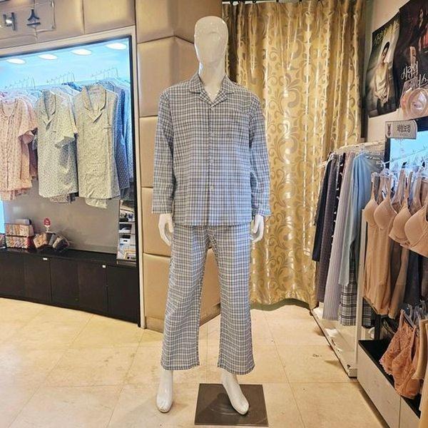 VPAA203M_男性用強撚コットンリネンチェックパジャマセット