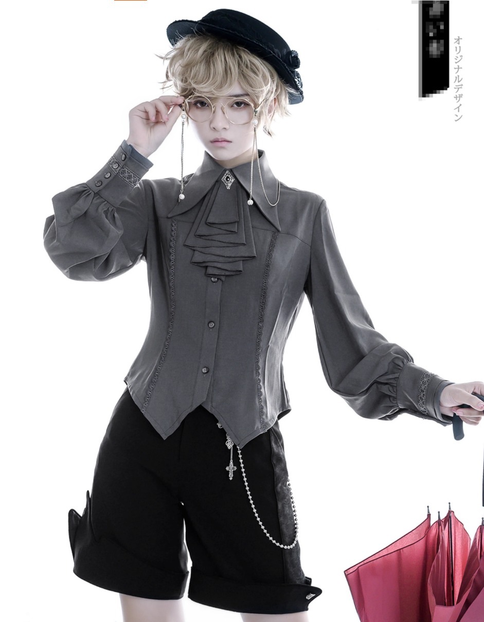 中世風 ブラックブルー ロリータ ブラウス 長袖シャツ 貴族小王子 コスプレ 服