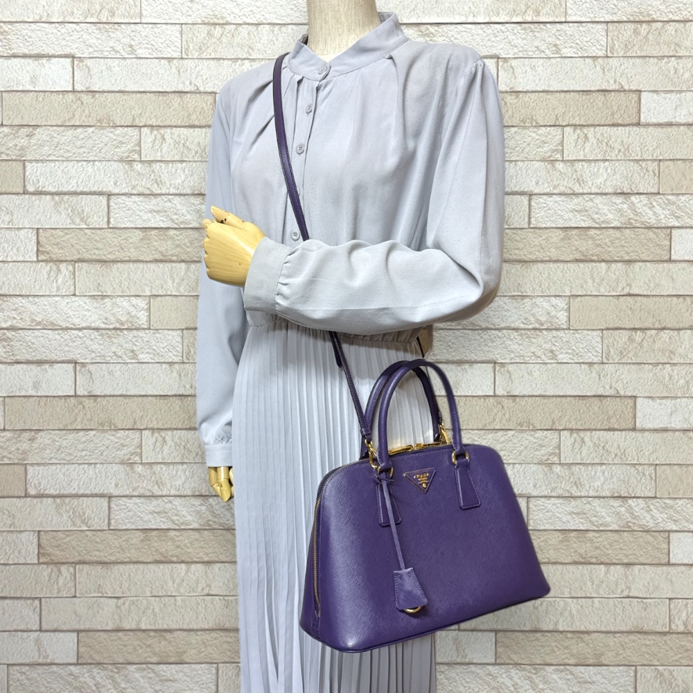 プラダ プロムナード サフィアーノ ショルダーバッグ レザー BL0837 パープル PRADA 中古