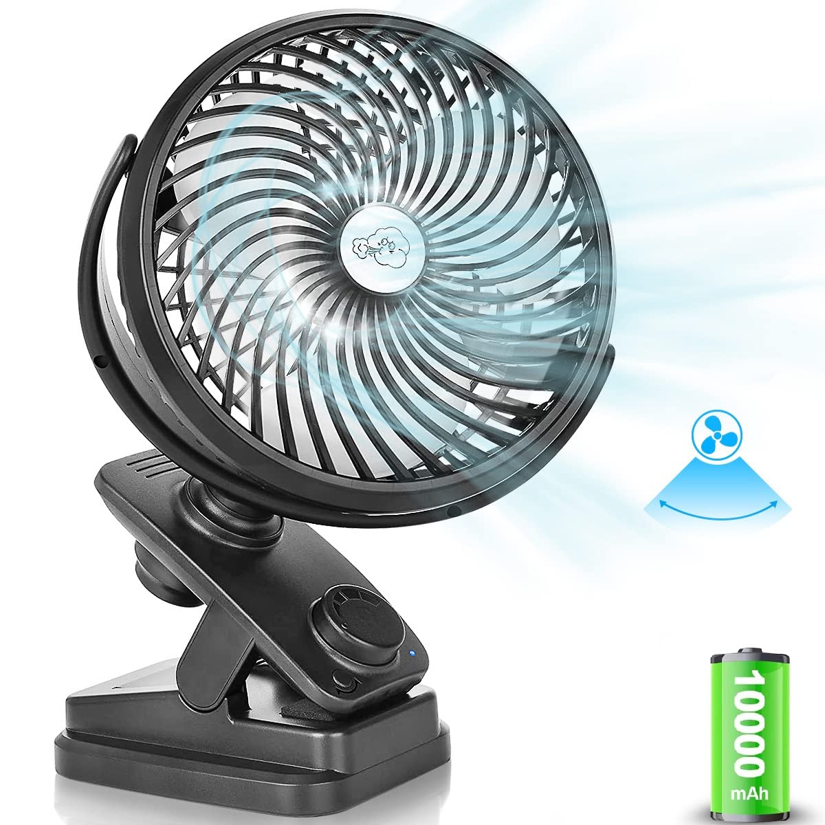 【自動首振り＆10000mAh】 卓上扇風機 充電式 静音 クリップ 小型扇風機 USB 360度角度調整 風量無段階調節 最長107時間連続使用 LEDライト 強風 アロマ対応 オフ ィス 車 アウ