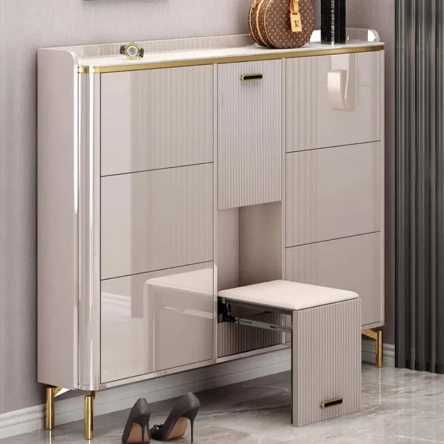 シューズラック　家庭用家具靴収納ラックスツール付きモダンデザインアパートメントシューズラック家庭用キャビネット