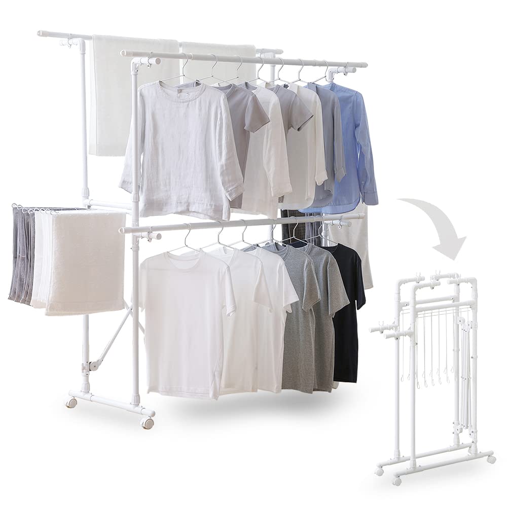 アイリスオーヤマ(IRIS OHYAMA) インテリアに馴染みやすいカラーで圧迫感が感じにくいデザイン物干し 組み立て簡単 たっぷり干せる KTM-2018ST ホワイト