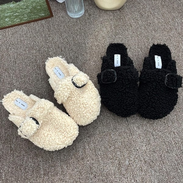 サンダル サボサンダル フラット フェイクファー もこもこ モコモコ 黒 ベージュ 靴 婦人靴 韓国