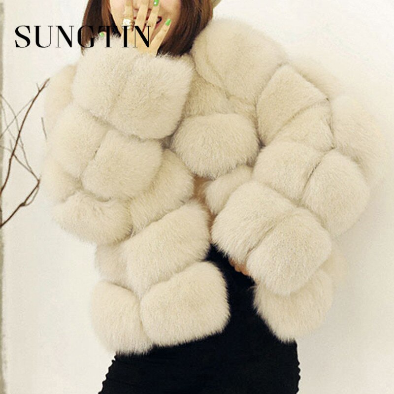 サンギチン-女性のフェイクファージャケット 冬のコート 厚く 暖かい カジュアル 韓国のエレガント