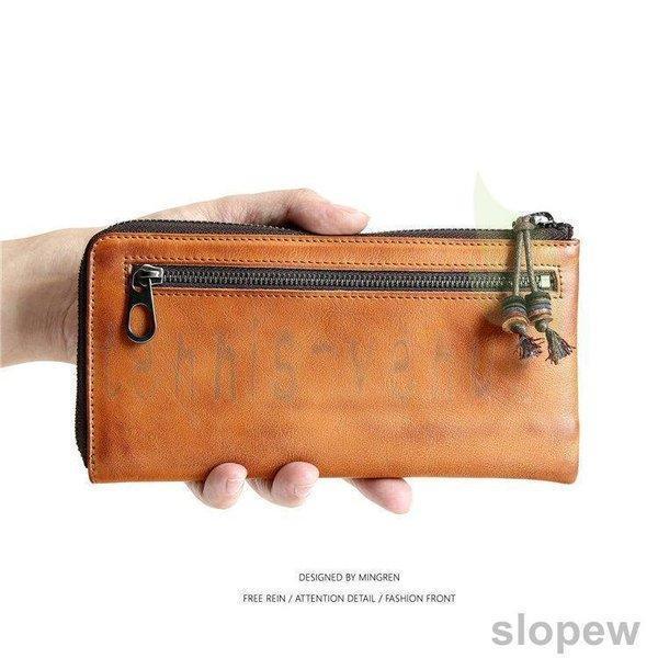 短納期 新品 多機能 長財布 ヌメ革レザー メンズ 財布 大容量 ロングウォレット ラウンドファスナー 長財布 LLQB-0005