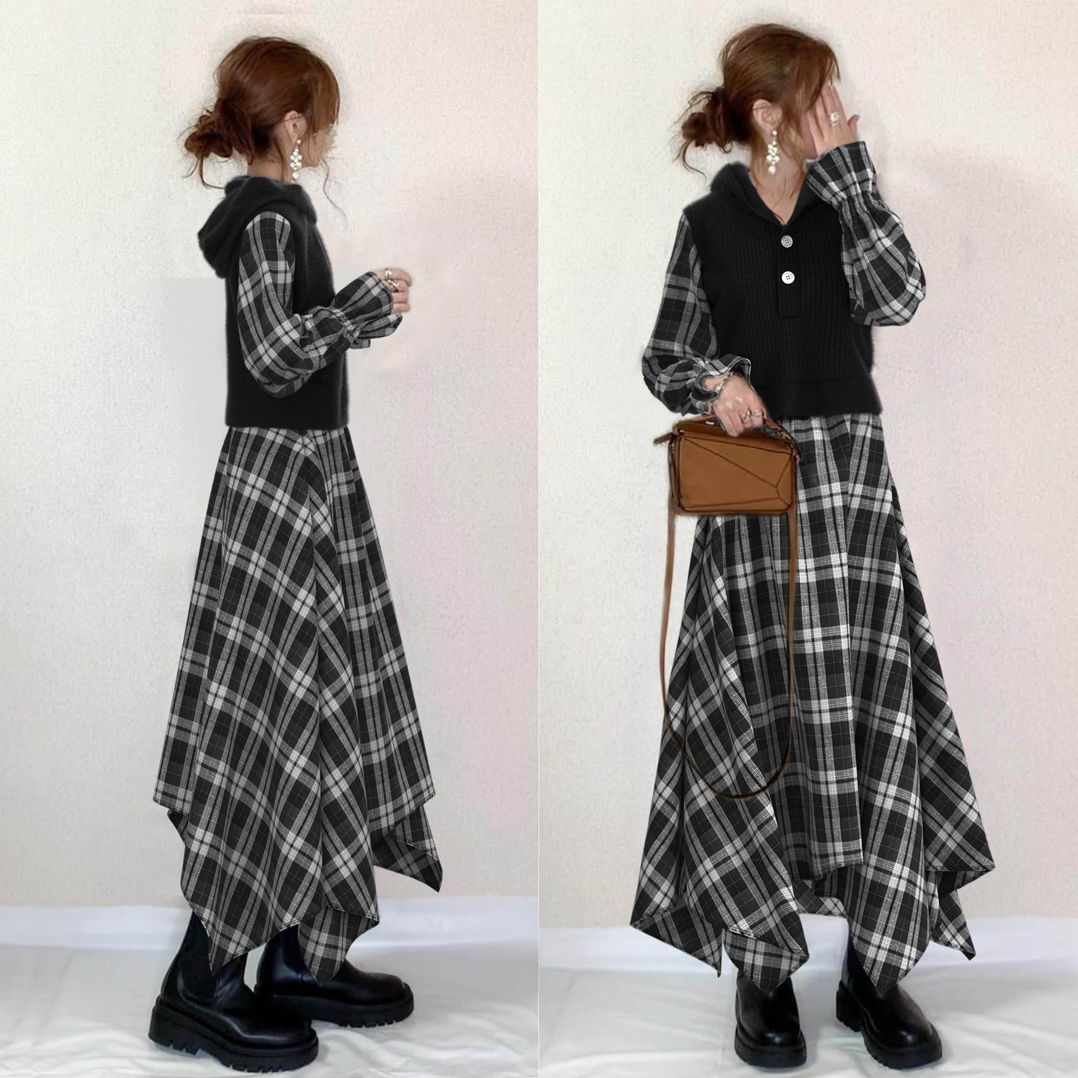 【楽天人気アイテム】 おしゃれ度アップ可愛いデザインパーカー＋Aラインスカートワンピースセット