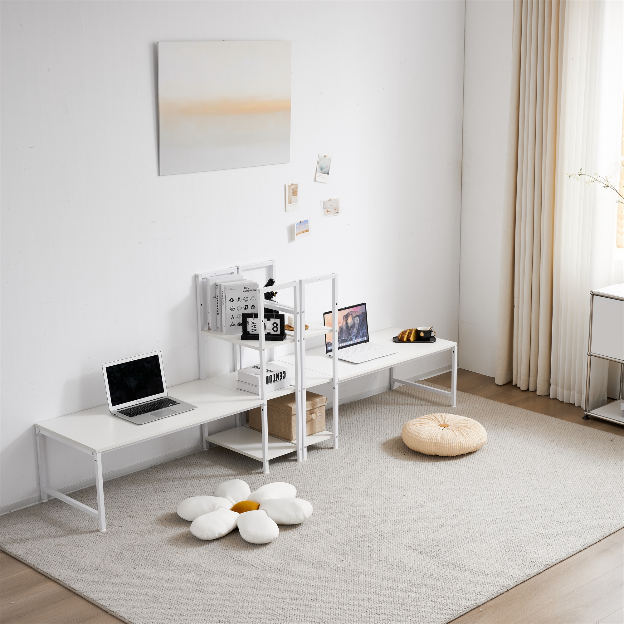 273【新品登場】【ナチュラル】H型PCデスク ロータイプ一体型 ラック付き デスク ワークデスク 木製 学習デスク