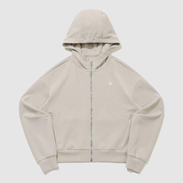 M フード付きジップアップ BQK QR122OFT11-BEG 女性 ダブルテンション2.0 ルーズフィット セミクロップ フード付きジップアップ / ベージュ