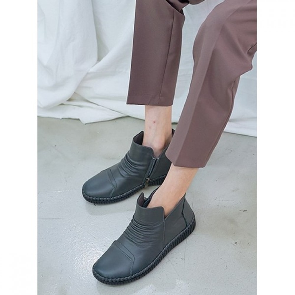 (Ninaspari) インステップリンクル起毛レザーアンクル