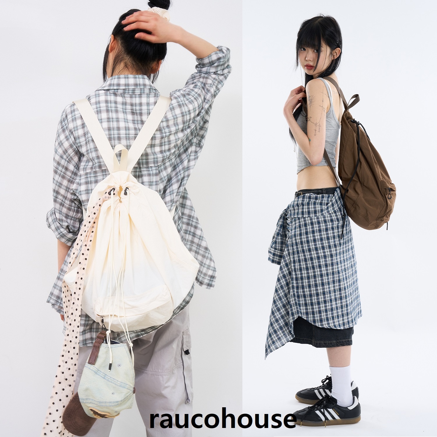 [韓国ファッション]デュアル ドロー ストリング リップストップ バックパック UNISEX 3色 カジュアル おしゃれ スポーティ スタイリッシュ デートコーデ スポーティ カラフル 韓国ファッショ