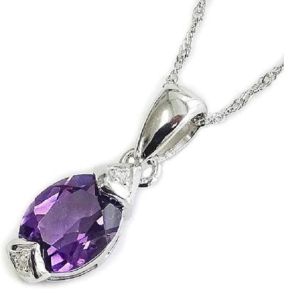 シルバー天然アメジストペンダントプラチナ850チェーンネックレスオーバルカット14144PT