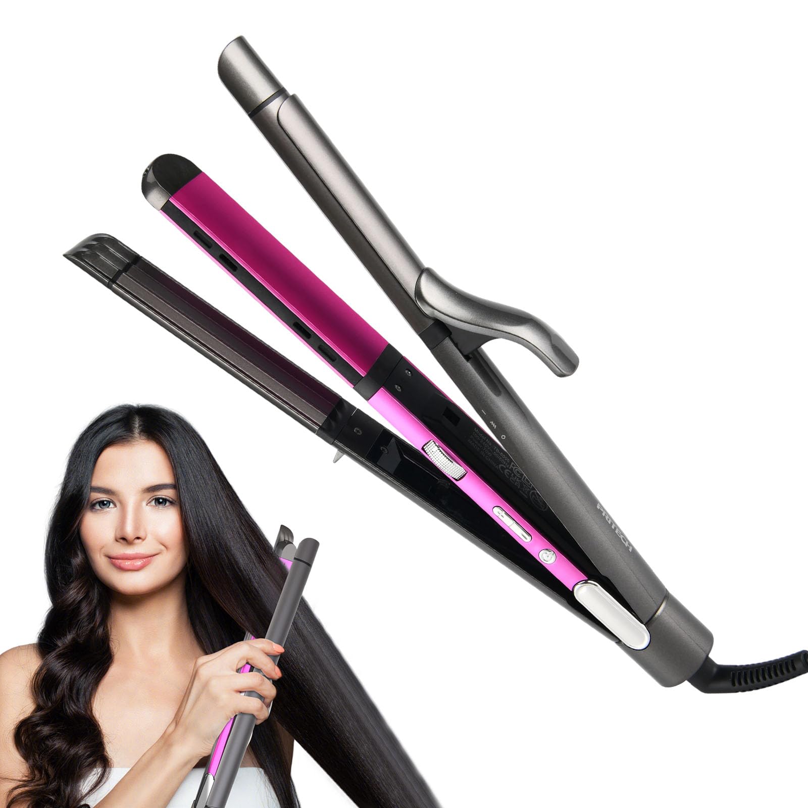 3wayヘアアイロン 32mmカール/ストレート両用 多段階温度調節(130-220℃)＆45分自動オフ 急速加熱 360度回転コード＆海外対応 パワーオフ機能搭載 ストレートアイロン 卷发棒 男女兼