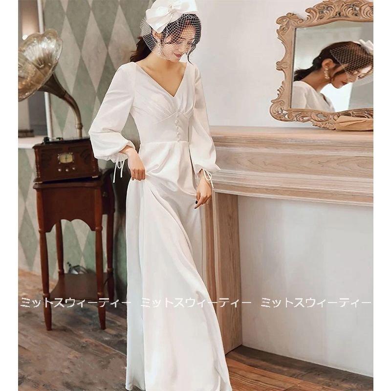 韓国ファッション披露宴 ウエディングドレス 結婚式 ロングドレス 二次会ドレス 花嫁 パーティードレス レストランウェディング ウェディングドレス 長袖 二次会 aラインドレス