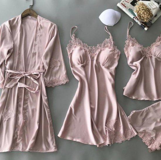 取寄ルームウェア パジャマ 部屋着 おうち時間 上下セット 無地 ガウン キャミソール ショートパンツ 大きいサイズ 秋冬 冬スペシャルセール 4点セット かわいい おしゃれ パッド付 セクシー きれ