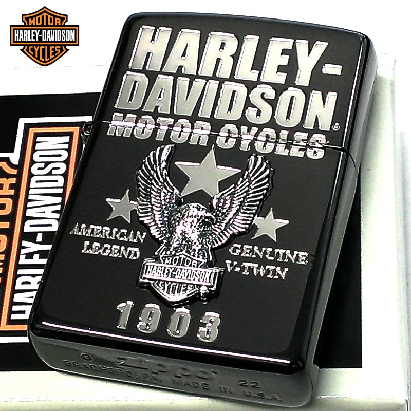 ZIPPO ハーレー ダビッドソン ジッポ ライター HARLEY-DAVIDSON かっこいい ロゴ イーグルメタル ブラックイオン 彫刻 かっこいい 銀差し おしゃれ 渋い 黒 メンズ プレゼント