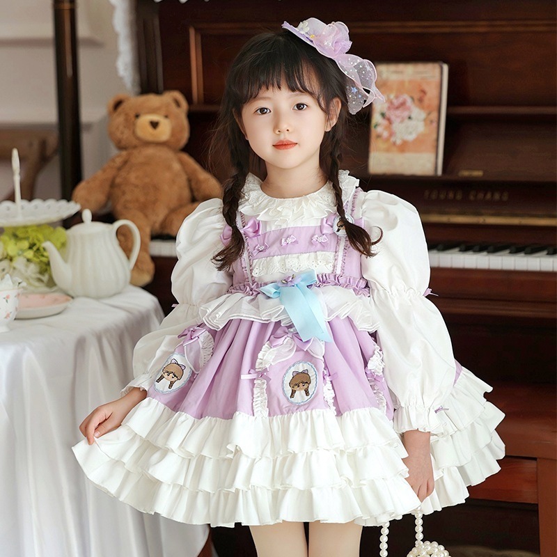 バブルスリーブプリンセスフリルドレス 誕生日パーティードレス 子供用 ロリータ ハロウィン クリスマス