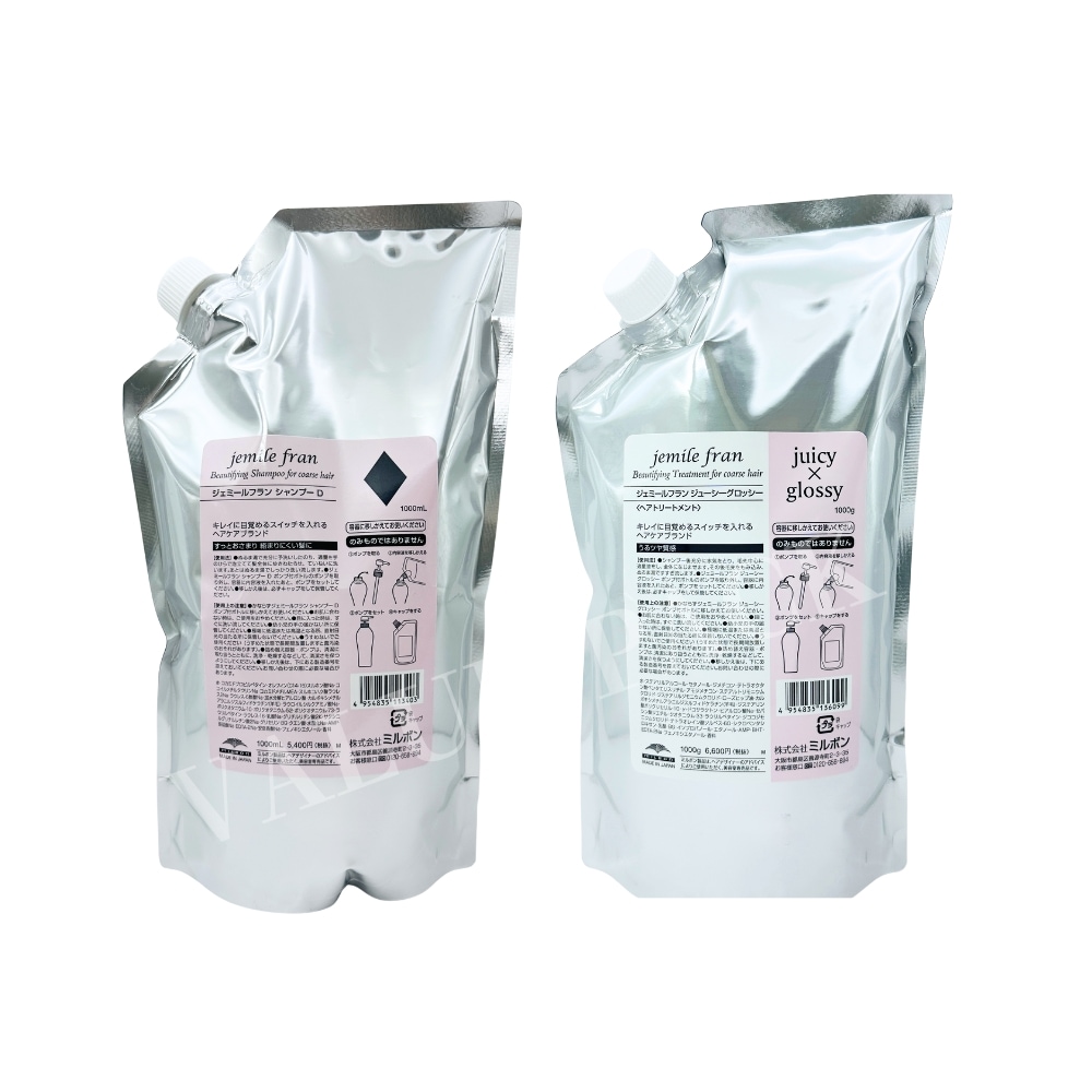 【セット品 各種】 ジェミールフラン ダイヤ ハート & ジューシーグロッシー シルキーシャイニー ( シャンプー 1000ml +トリートメント 1000g ) 詰め替え