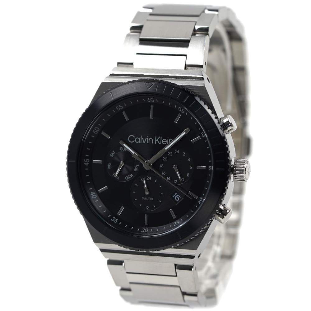 カルバンクライン 腕時計 メンズ マルチファンクション 日付 曜日 カレンダー 24時間計 デュアルタイム シルバー×ブラック Calvin Klein 25200301