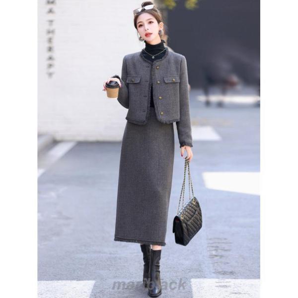 ツイードスーツ セットアップ スーツジャケット ロングスカート スリット入り 大人 きれいめ 入園式 上品 おしゃれ 大きいサイズ 入学式 卒業式