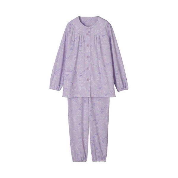 （まとめ）ケアファッション 大きめボタンパジャマ婦人用 パープル LL 98000-13 1着 （柄指定不可）[x10セット]
