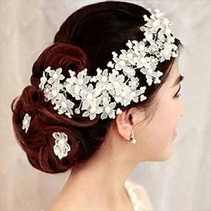 ヘッドドレス 髪飾り ヘアアクセサリー パール 花 髪留め 振袖 結婚式 ウェディング 和装 着物