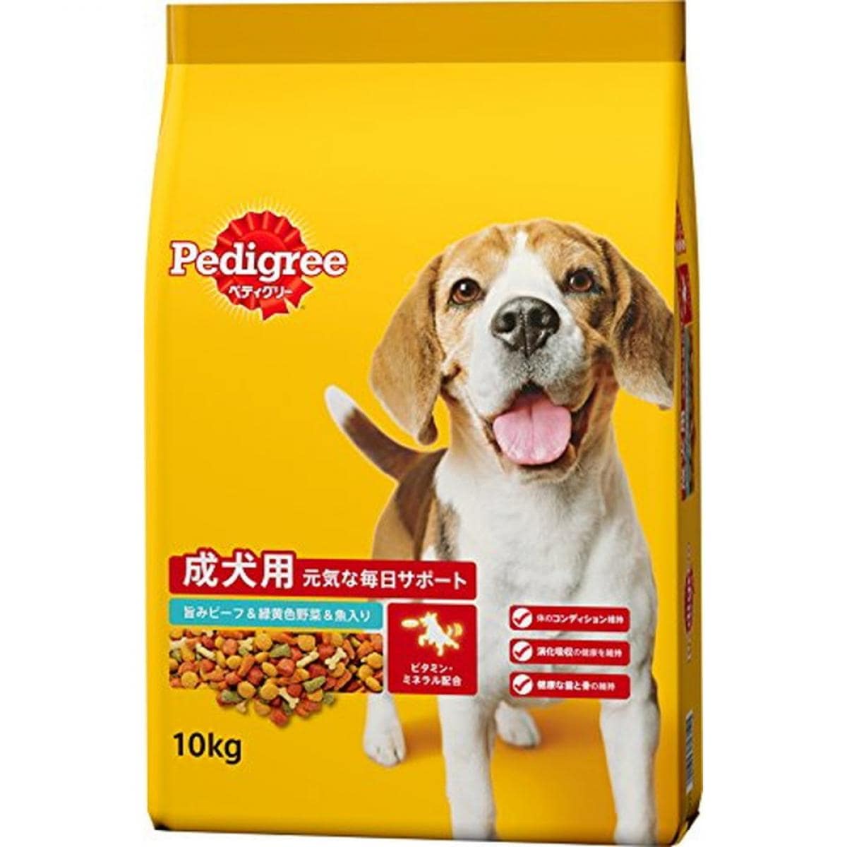 ペディグリー 成犬用 旨みビーフ&緑黄色野菜&魚入り 10kg ドッグフード ドライフード 総合栄養食 Pedigree 多頭飼い マースジャパン