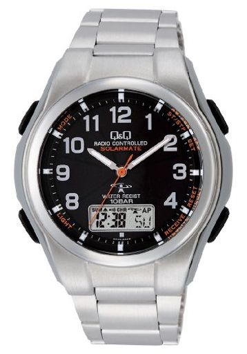 ★決算特価商品★ [シチズン Q&Q] 腕時計 アナログ 電波 ソーラー 防水 日付 メタルバンド MD02-205 メンズ ブラック メンズ腕時計