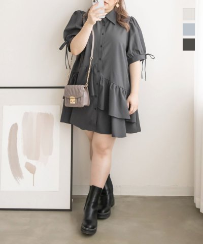 大きいサイズ レディース LL 3L 4L XL XXL XXXL CLETTEオリジナルアシメティアードシャツチュニック