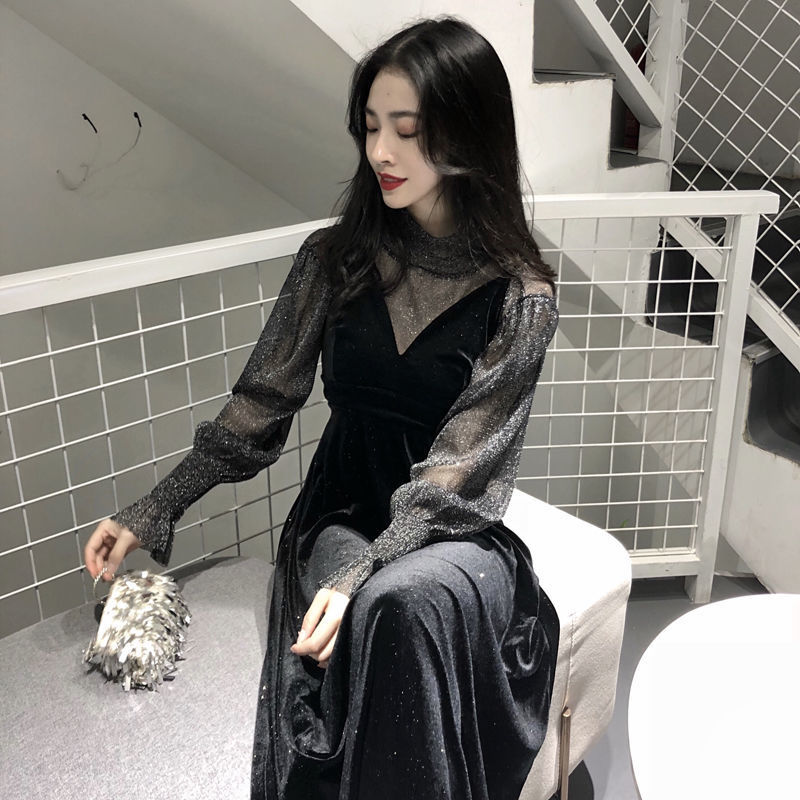 引き出物 韓国ファッションニューデザイン大人気品質レディース長袖シンプルワンピースドレス