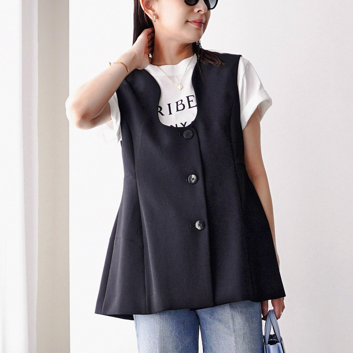 Mewl ミュール ベスト M252-15186 レディース ジレ ノースリーブトップス ボタンアップ ペプラム オケージョン セレモニー カラー2色 【ts】