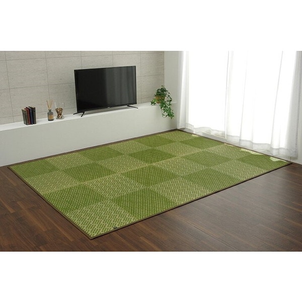1051530123904 ラグ 純国産 日本製 小林製薬 持続性抗菌剤 KOBA-GUARD 制菌 抗菌防臭 夏 い草 市松 モダン 滑り止め 不織布 グリーン 約191×250cm メーカー直送