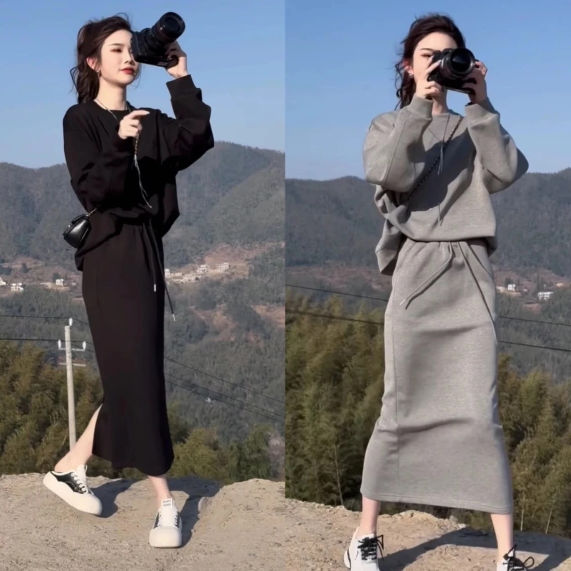 ハイエンドのカスタマイズ-秋の大きいサイズのスウェットシャツスーツの女性のスカートスポーツとレジャー肉をカバーし痩身2点セット脂肪mm2-300ポンド 5,033円