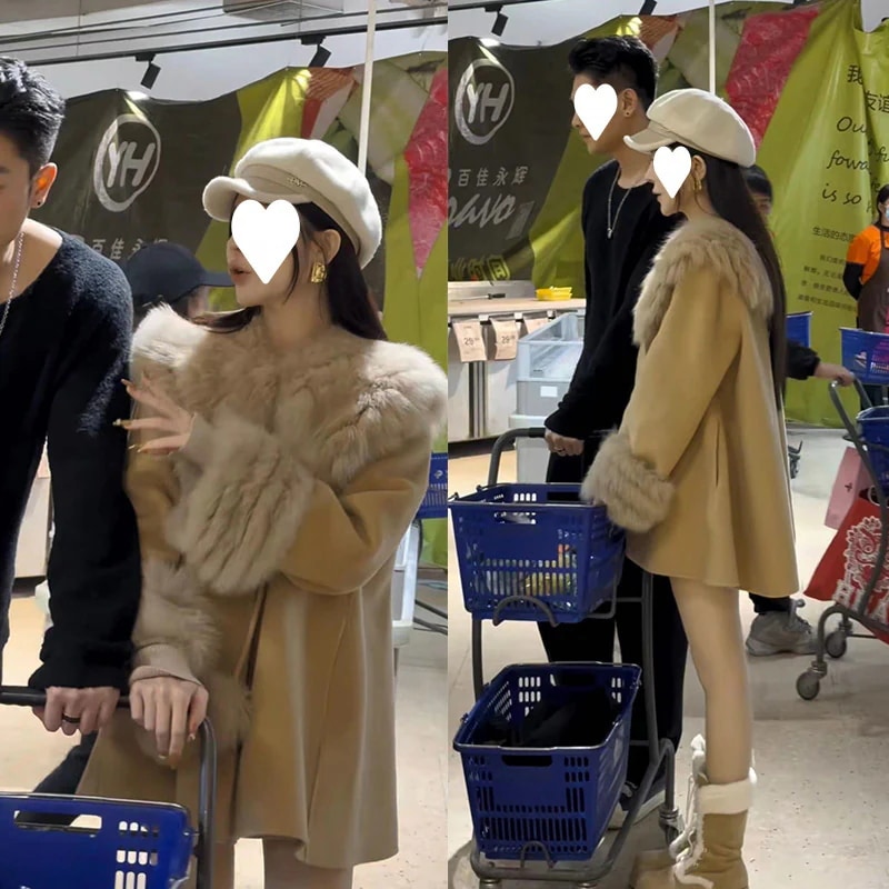 Rich Heiressの新作秋冬レディースコート大きなファーカラーとポンポン付き無地ゆったりフィットスリムでスタイルアップ効果抜群